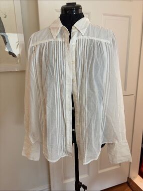 Free People Sheer White Pintuck Button-Front Blouse